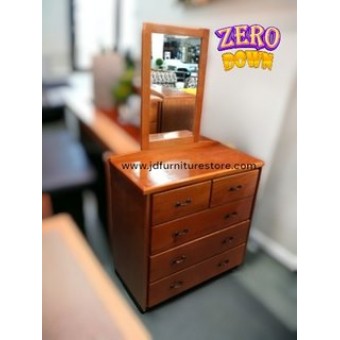 CHEST OF DRAWERS- CEDAR & PLY 5 DRAWERS W/MIRROR